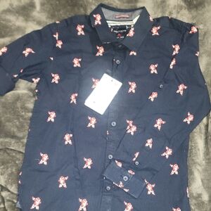 Denim & Flower Dark Blue Shirt with Red Design